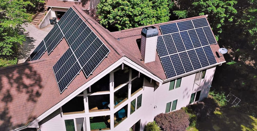 Large Upstate South Carolina home with a rooftop solar array
