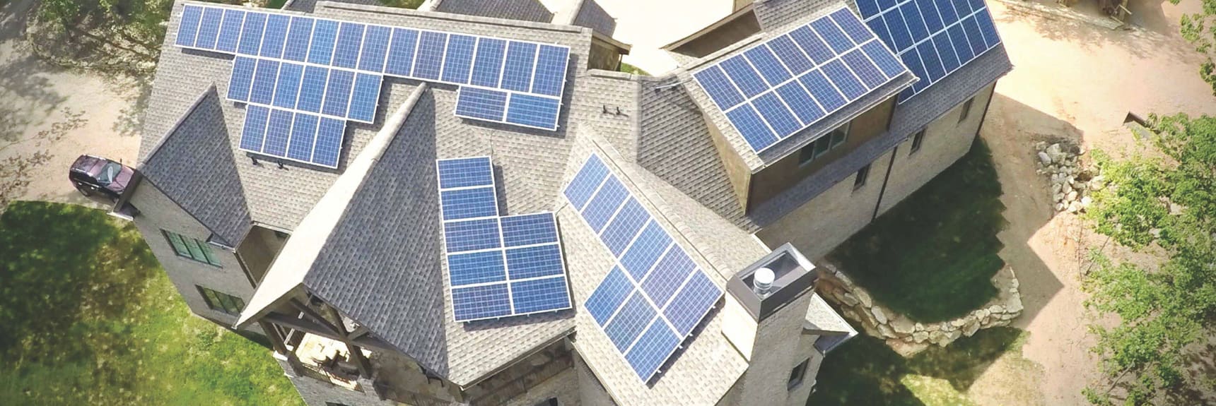 Residential solar panels installed on a shingle roof