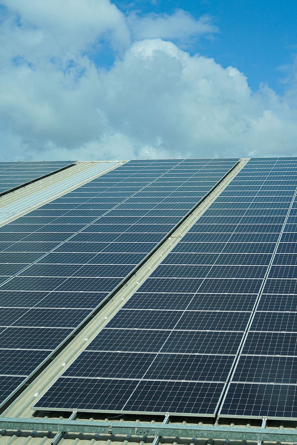 Close view of rooftop solar panels on a residential home