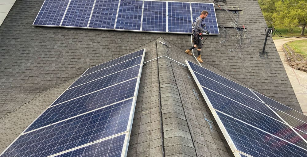 Residential solar panels on a rooftop near Greer, SC